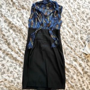 dress, black and blue, feather pattern